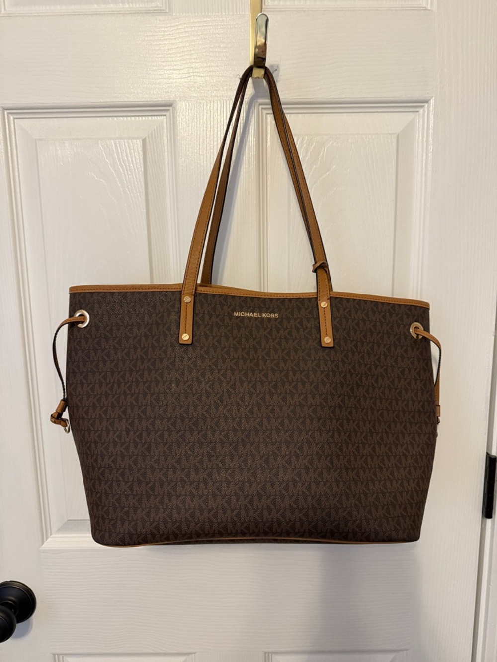 Michael Kors Brown Logo-Print Tote with Tan Trim - Picture 1 of 10
